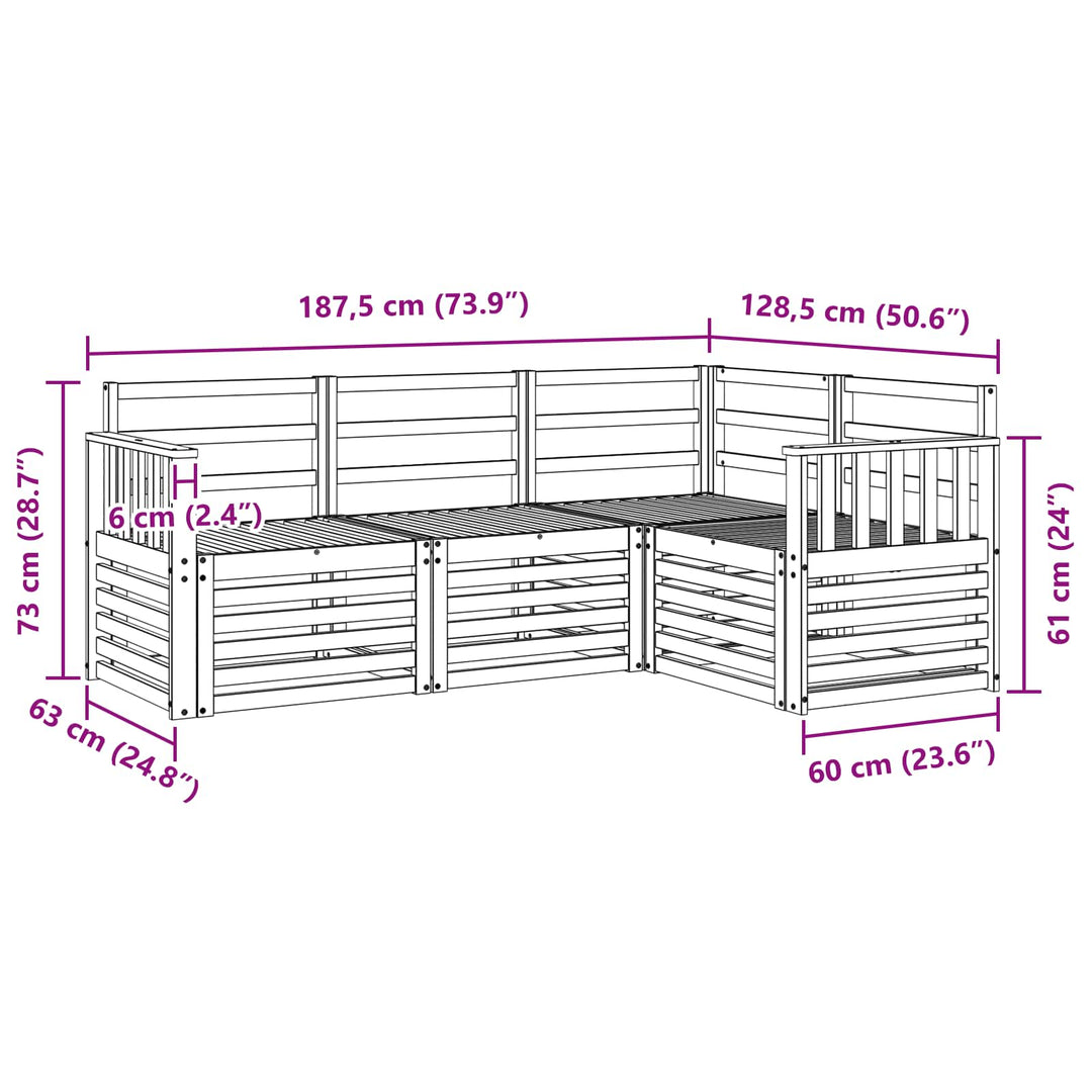 Sofasæt 4 pcs Hvid 187,5 x 128,5 x 73 cm Massivt Akacietræ