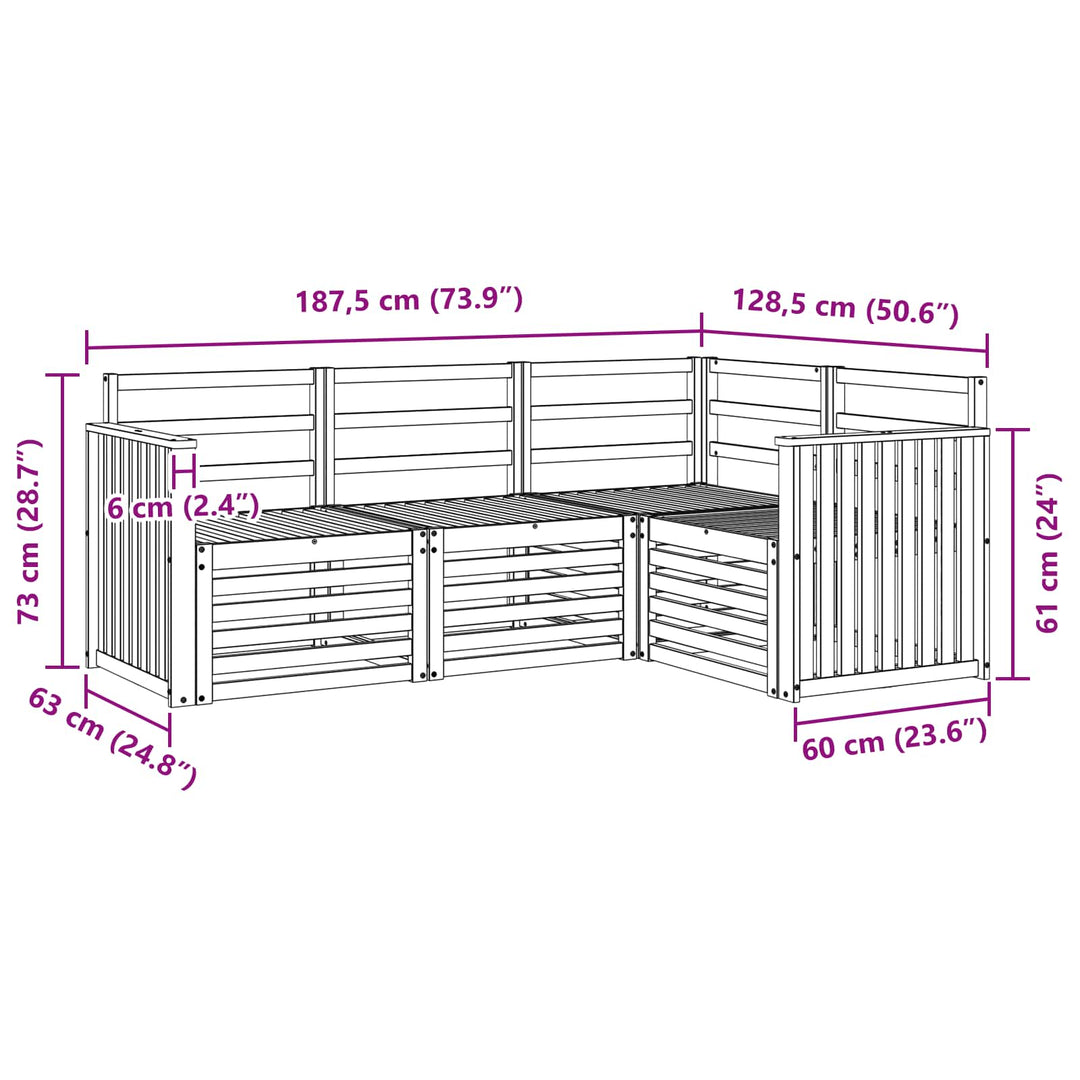 Sofasæt 4 pcs Hvid 187,5 x 128,5 x 73 cm Massivt Akacietræ