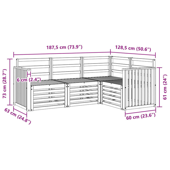 Sofasæt 4 pcs Hvid 187,5 x 128,5 x 73 cm Massivt Akacietræ