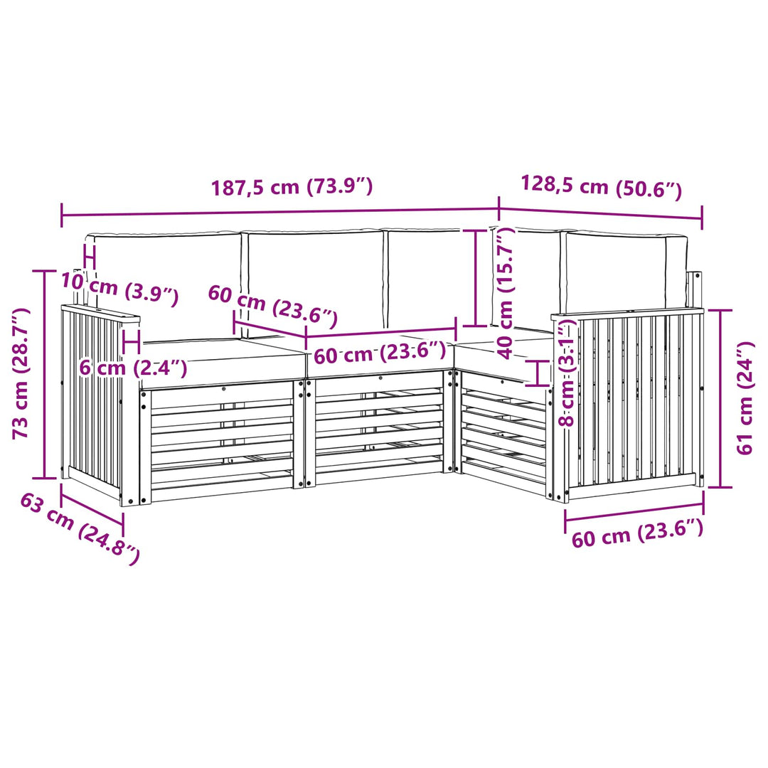 Sofasæt 4 pcs Hvid og cremefarvet 187,5 x 128,5 x 73 cm