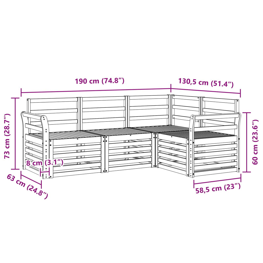 Sofasæt 4 pcs Hvid 190 x 130,5 x 73 cm Massivt Akacietræ