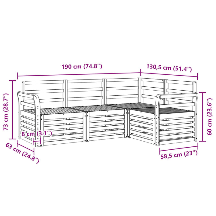 Sofasæt 4 pcs Hvid 190 x 130,5 x 73 cm Massivt Akacietræ