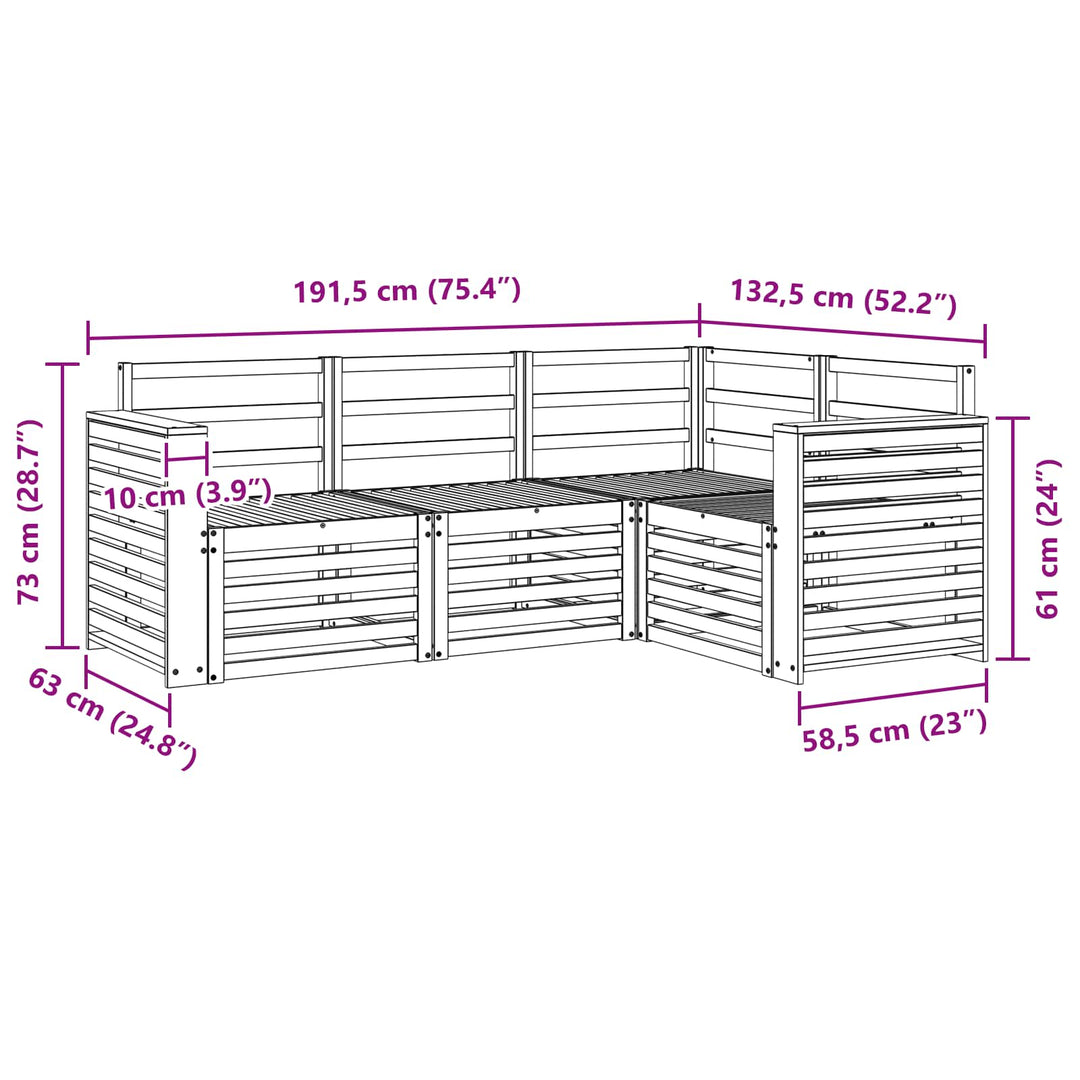 Sofasæt 4 pcs Hvid 191 x 132,5 x 73 cm Massivt Akacietræ