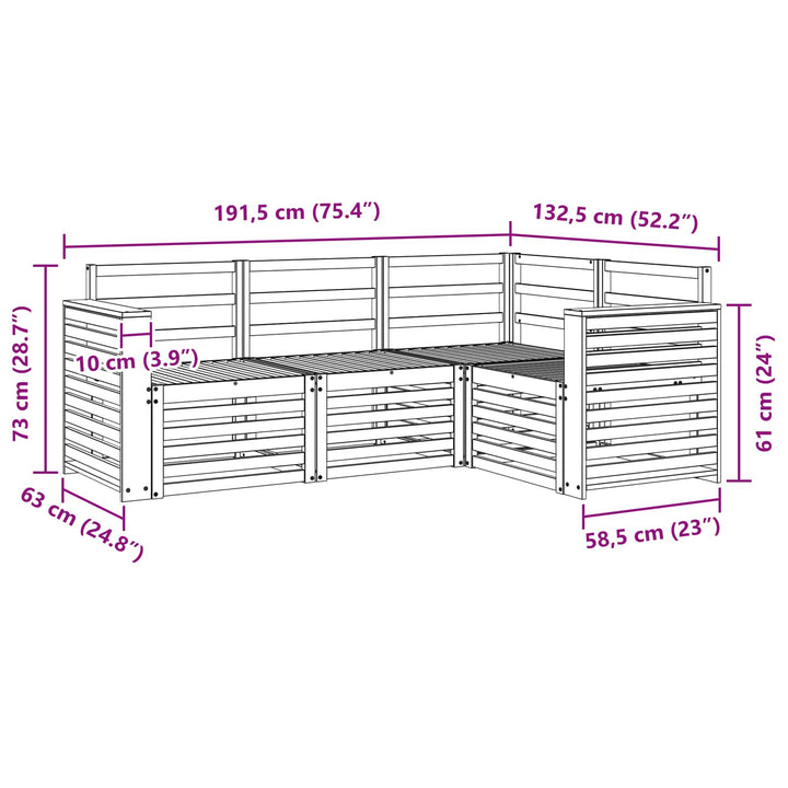 Sofasæt 4 pcs Hvid 191 x 132,5 x 73 cm Massivt Akacietræ