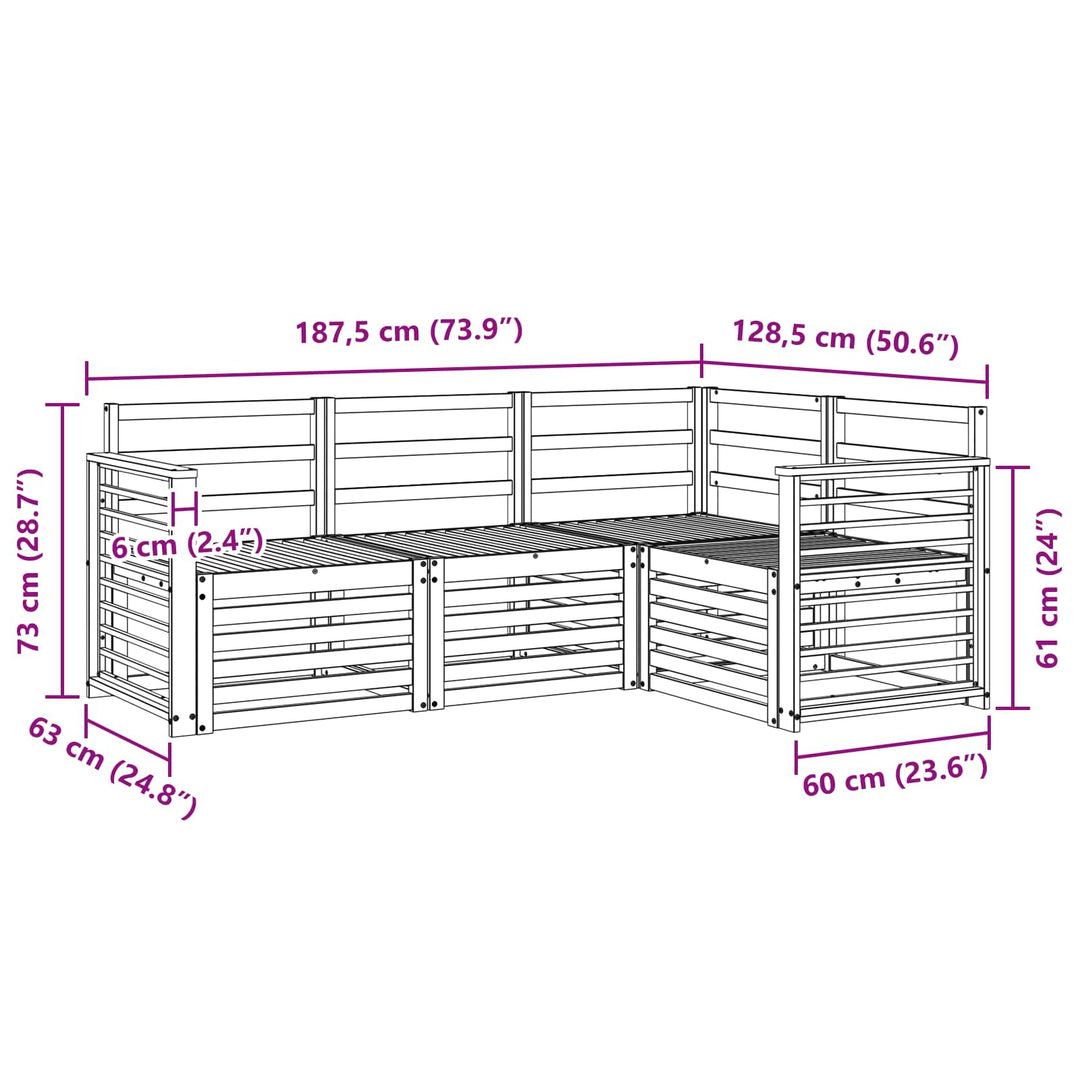 Sofasæt 4 pcs Hvid 187,5 x 128,5 x 73 cm Massivt Akacietræ