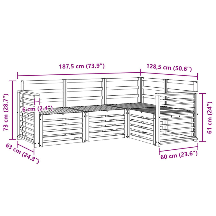 Sofasæt 4 pcs Hvid 187,5 x 128,5 x 73 cm Massivt Akacietræ