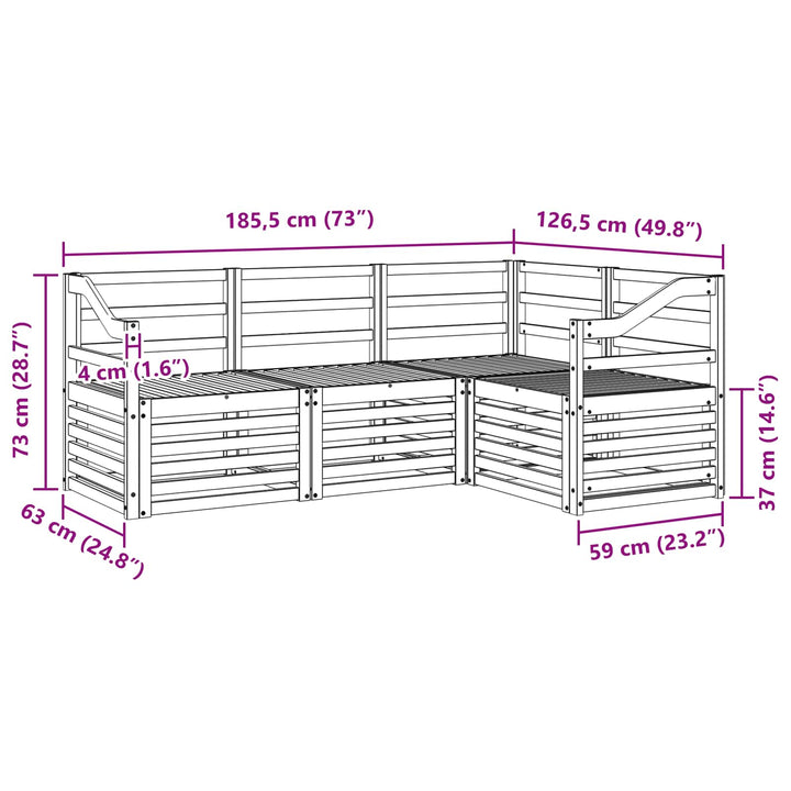 Sofasæt 4 pcs Hvid 185,5 x 126,5 x 73 cm Massivt Akacietræ