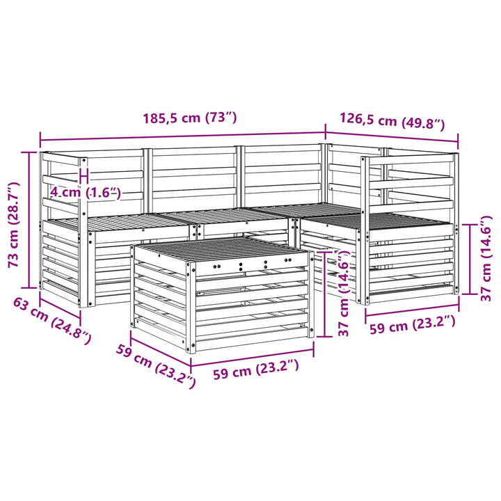 Udendørs sofagruppe 5 pcs Hvid 59 x 59 x 37 cm