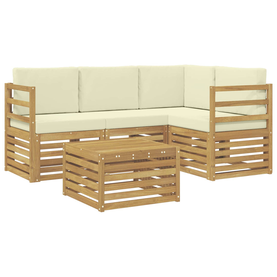 Udendørs sofagruppe 5 pcs Hvid og cremefarvet Polyester