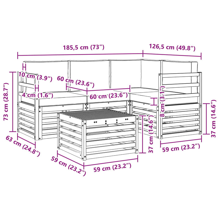 Udendørs sofagruppe 5 pcs Hvid og antracit 59 x 59 x 37 cm