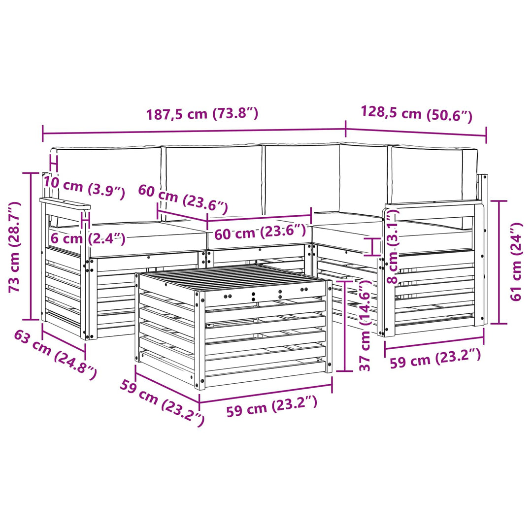 Udendørs sofagruppe 5 pcs Hvid og lysegrå 59 x 59 x 37 cm