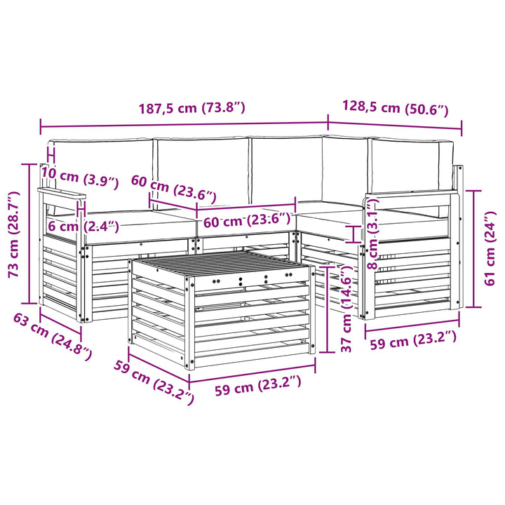 Udendørs sofagruppe 5 pcs Hvid og lysegrå 59 x 59 x 37 cm