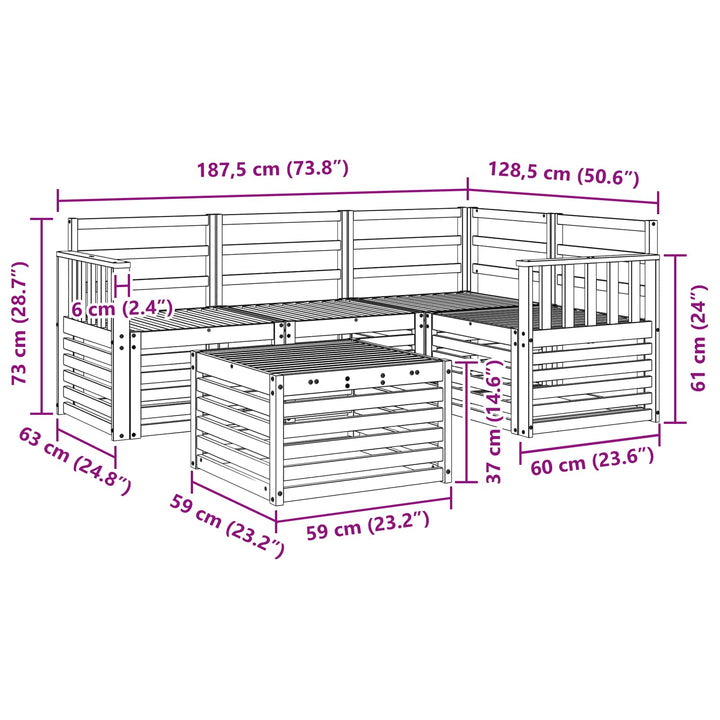 Udendørs sofagruppe 5 pcs Hvid 59 x 59 x 37 cm
