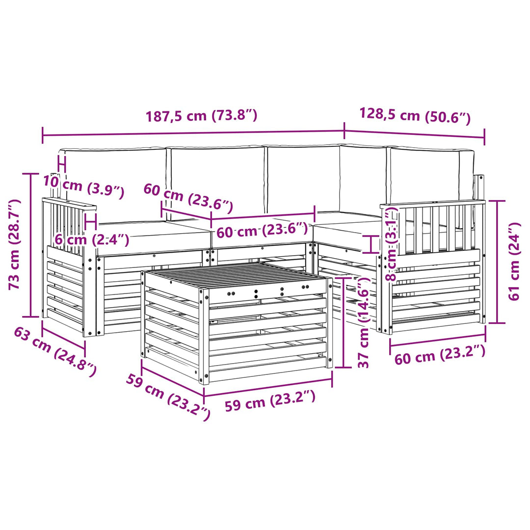 Udendørs sofagruppe 5 pcs Hvid og cremefarvet 59 x 59 x 37 cm