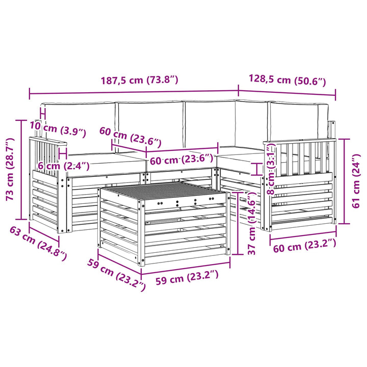 Udendørs sofagruppe 5 pcs Hvid og cremefarvet 59 x 59 x 37 cm