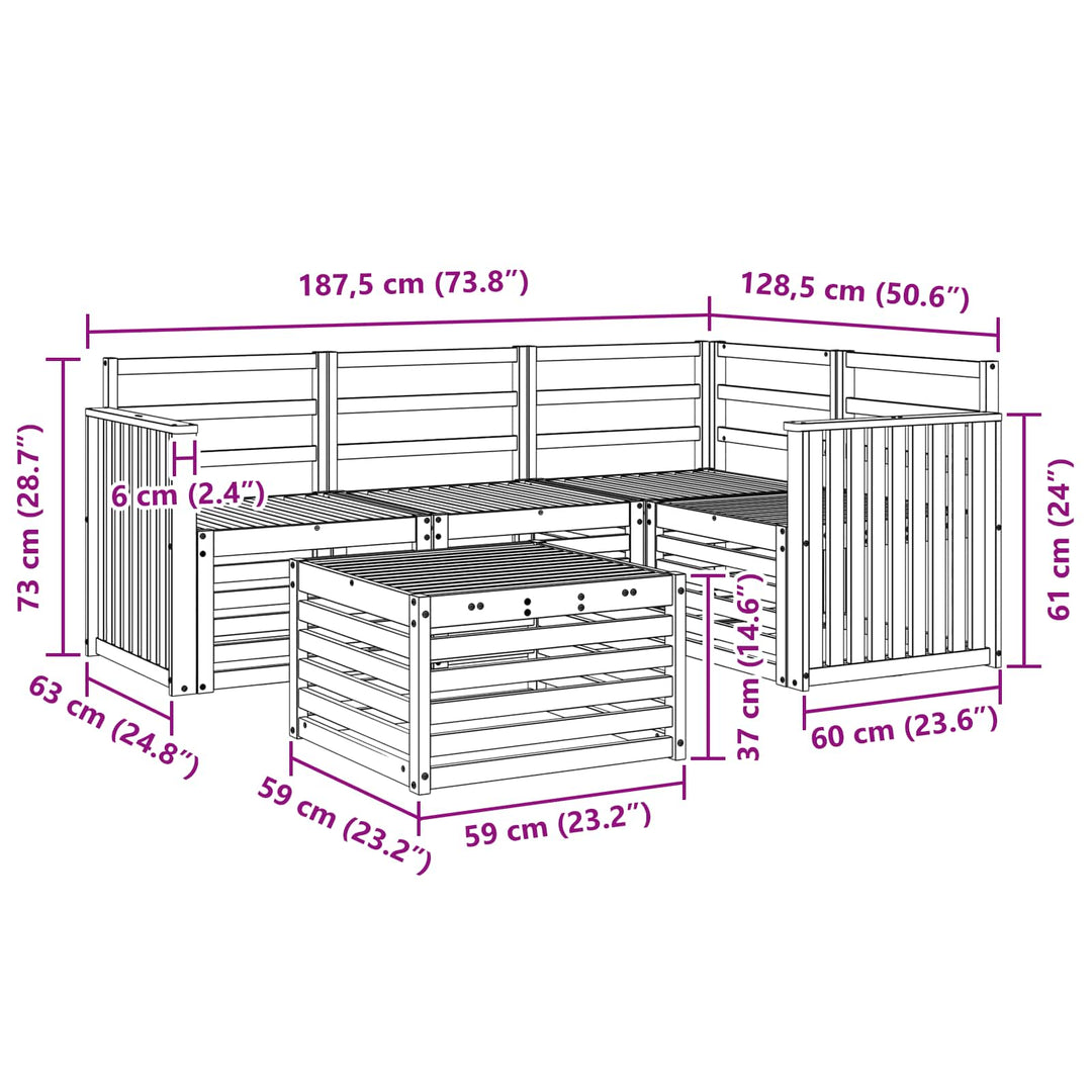 Udendørs sofagruppe 5 pcs Hvid 59 x 59 x 37 cm