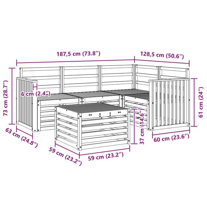 Udendørs sofagruppe 5 pcs Hvid 59 x 59 x 37 cm