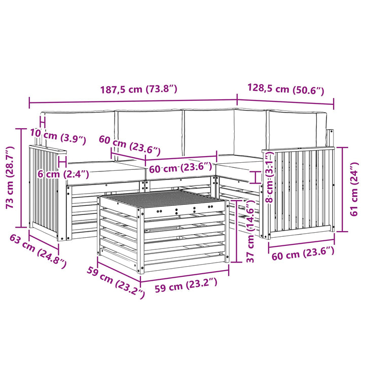 Udendørs sofagruppe 5 pcs Hvid og lysegrå 59 x 59 x 37 cm