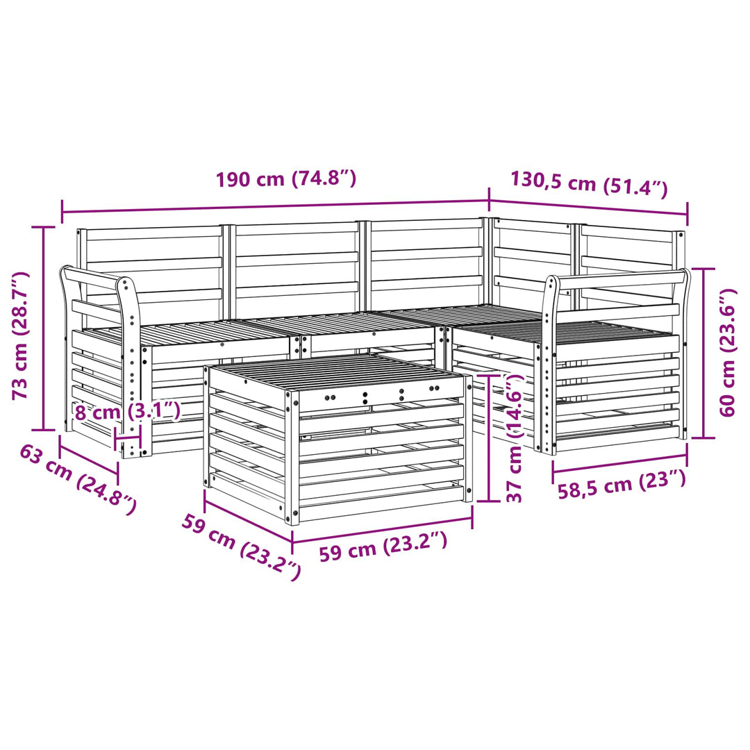 Udendørs sofagruppe 5 pcs Hvid 59 x 59 x 37 cm