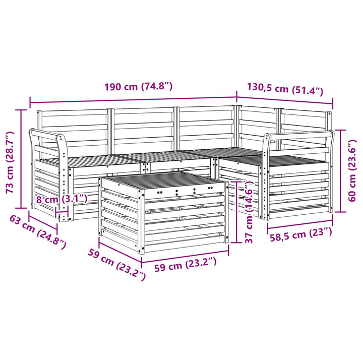 Udendørs sofagruppe 5 pcs Hvid 59 x 59 x 37 cm