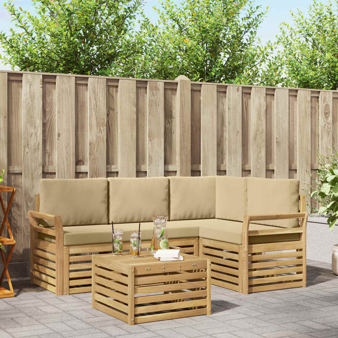 Udendørs sofagruppe 5 pcs Hvid og Beige 59 x 59 x 37 cm