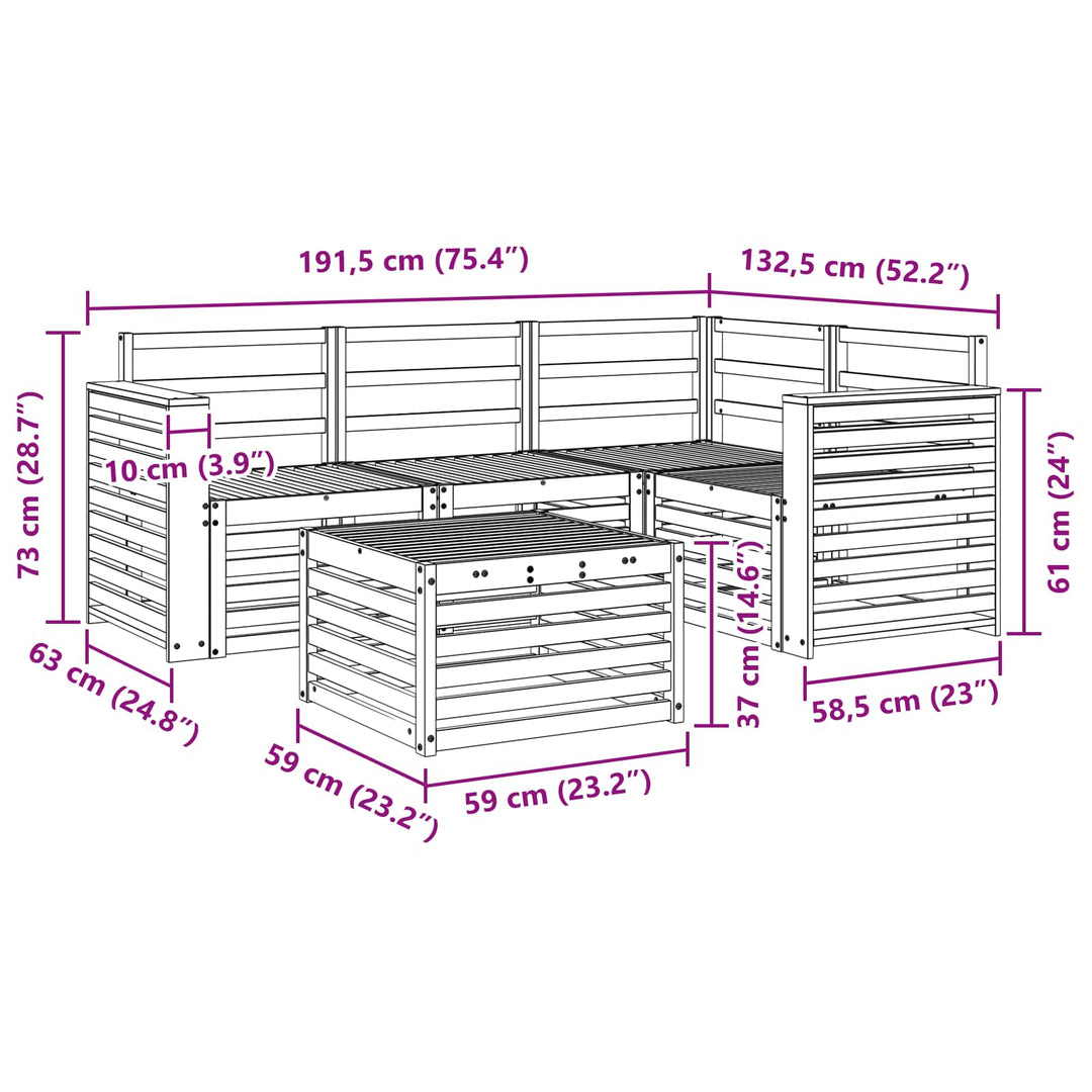 Udendørs sofagruppe 5 pcs Hvid 59 x 59 x 37 cm
