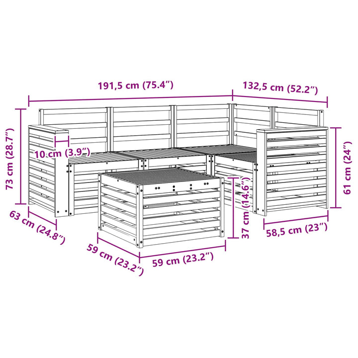 Udendørs sofagruppe 5 pcs Hvid 59 x 59 x 37 cm
