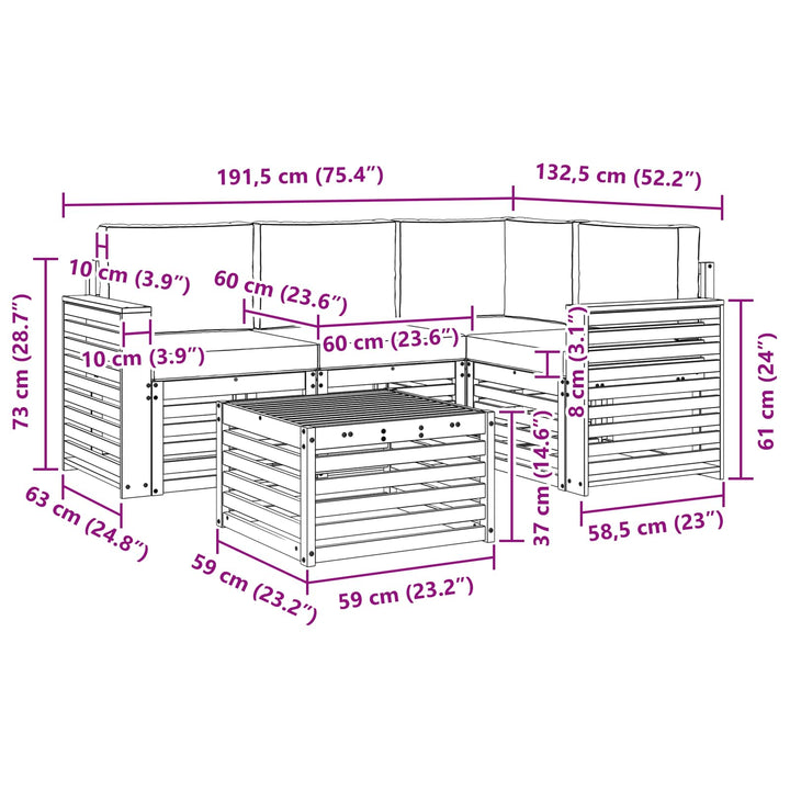 Udendørs sofagruppe 5 pcs Hvid og lysegrå 59 x 59 x 37 cm