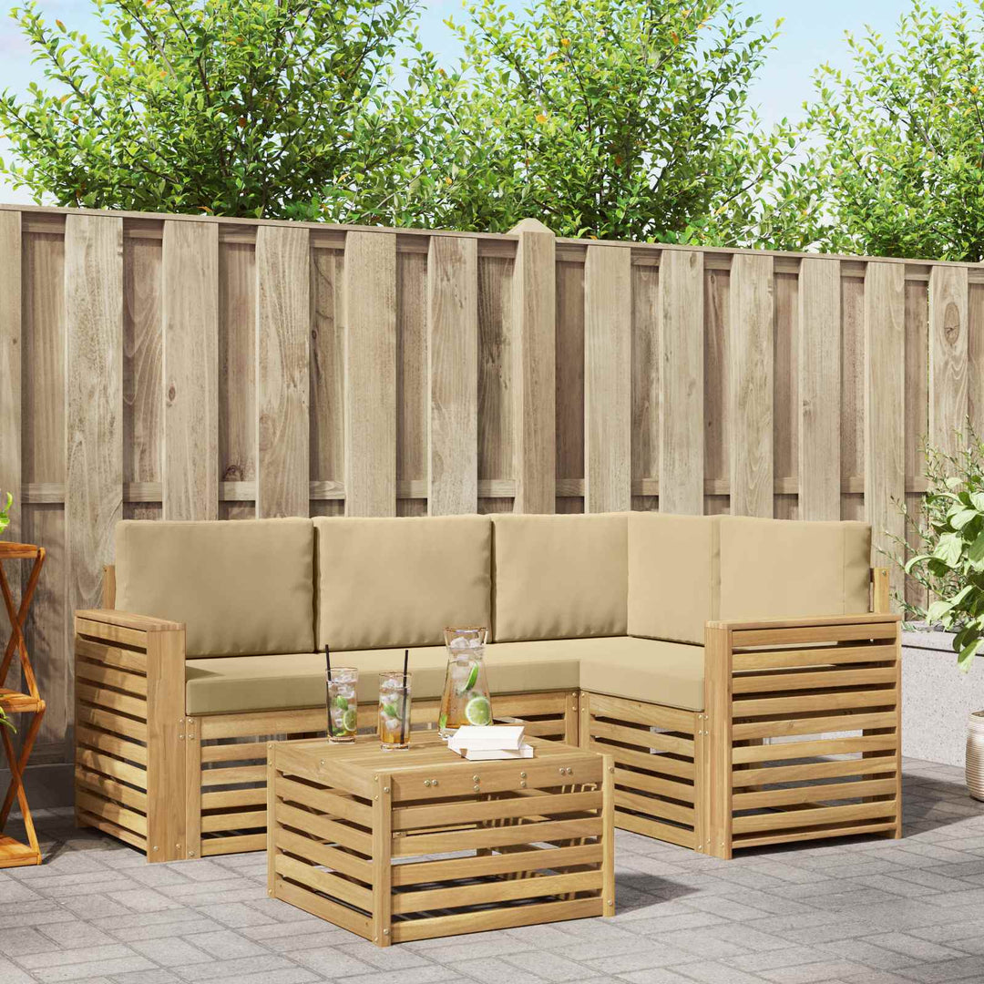 Udendørs sofagruppe 5 pcs Hvid og Beige 59 x 59 x 37 cm