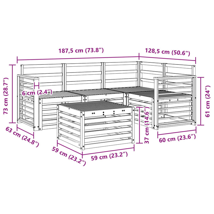 Udendørs sofagruppe 5 pcs Hvid 59 x 59 x 37 cm