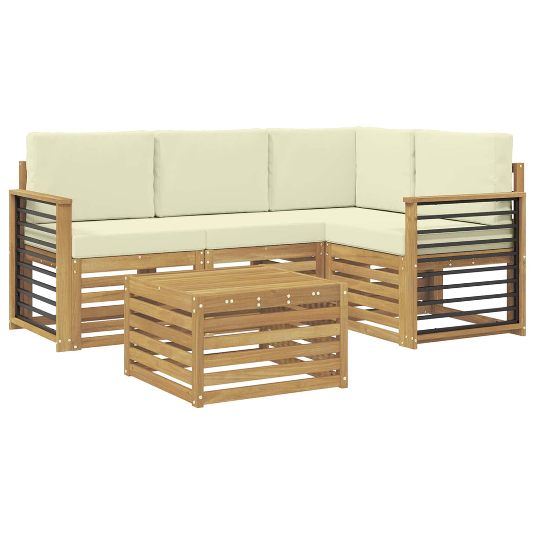 Udendørs sofagruppe 5 pcs Hvid og cremefarvet Polyester