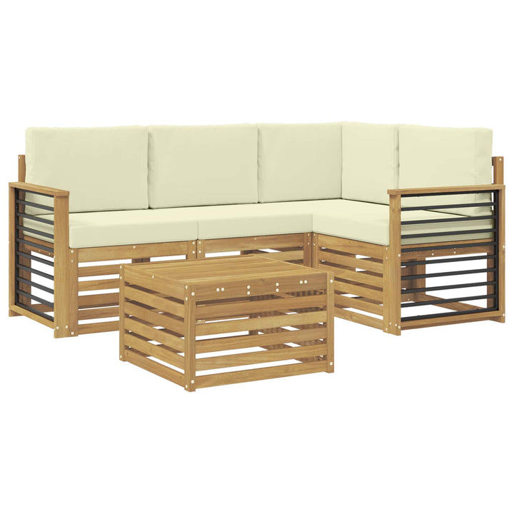 Udendørs sofagruppe 5 pcs Hvid og cremefarvet Polyester