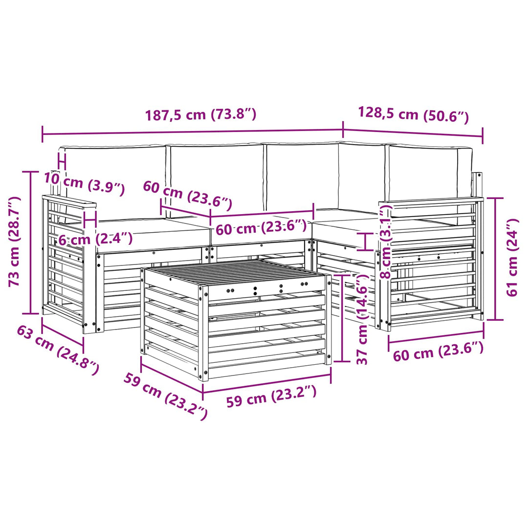 Udendørs sofagruppe 5 pcs Hvid og cremefarvet Polyester