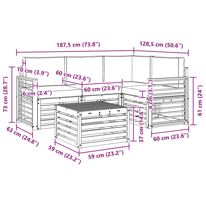 Udendørs sofagruppe 5 pcs Hvid og cremefarvet Polyester