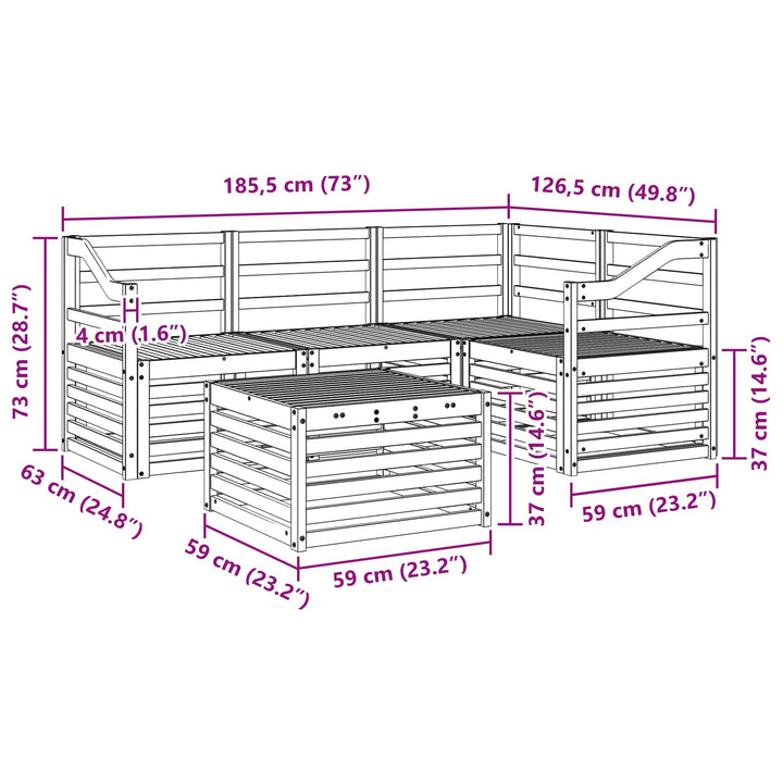 Udendørs sofagruppe 5 pcs Hvid 59 x 59 x 37 cm