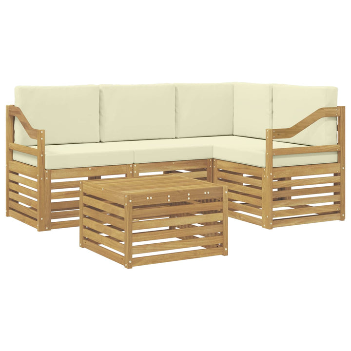 Udendørs sofagruppe 5 pcs Hvid og cremefarvet Polyester
