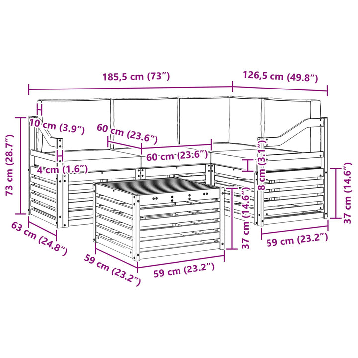 Udendørs sofagruppe 5 pcs Hvid og cremefarvet Polyester