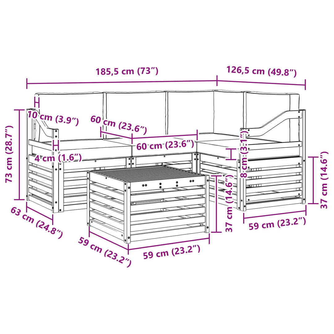 Udendørs sofagruppe 5 pcs Hvid og lysegrå 59 x 59 x 37 cm