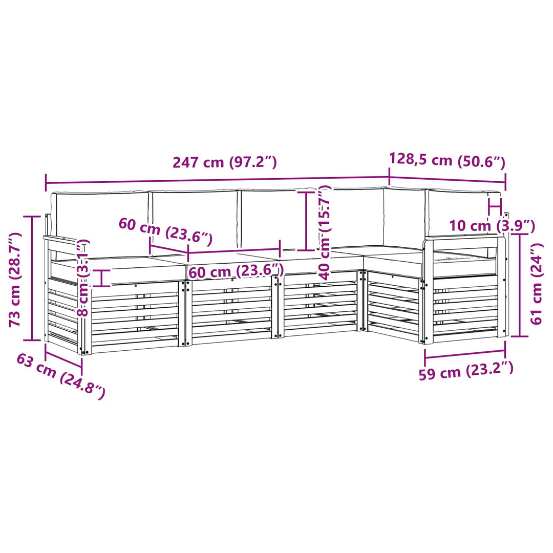 Udendørs sofagruppe 5 pcs Hvid og lysegrå 247 x 128,5 x 73 cm