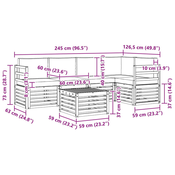 Udendørs sofagruppe 6 pcs Hvid og antracit 59 x 59 x 37 cm