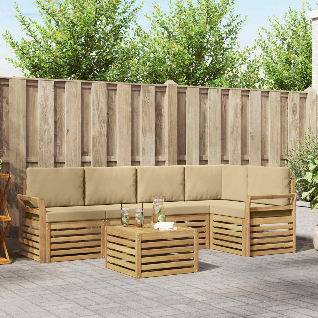 Udendørs sofagruppe 6 stk. Hvid og Beige Polyester