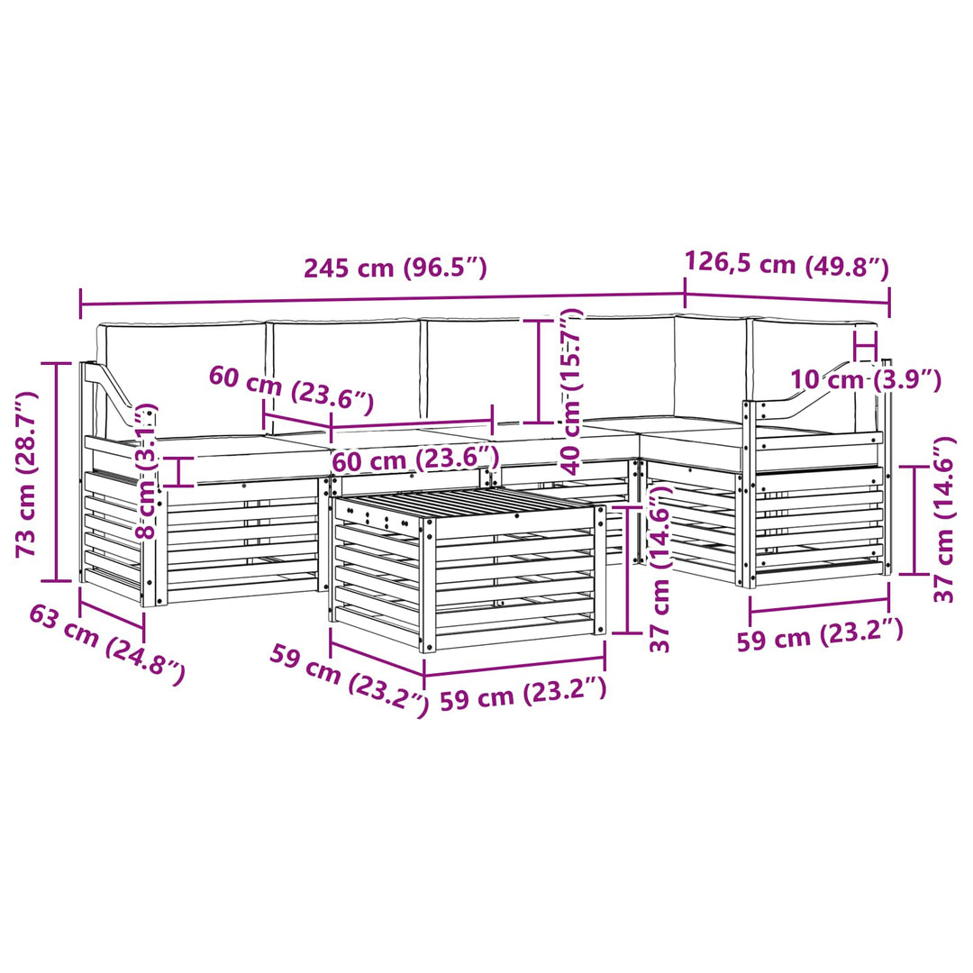 Udendørs sofagruppe 6 pcs Hvid og antracit 59 x 59 x 37 cm