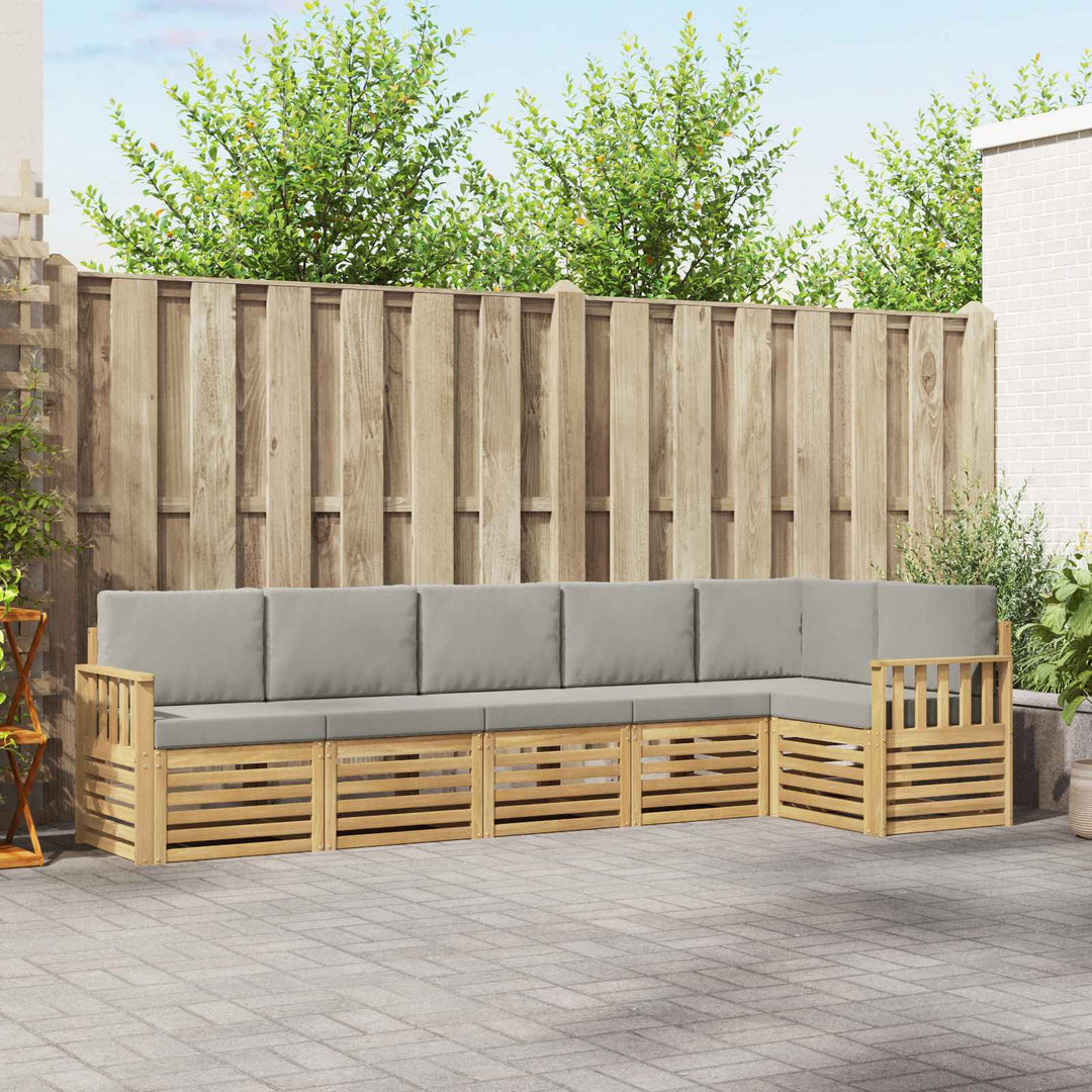 Udendørs sofagruppe 6 pcs Hvid og lysegrå 306 x 128,5 x 73 cm
