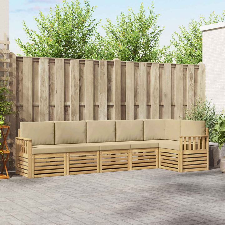 Udendørs sofagruppe 6 pcs Hvid og Beige 306 x 128,5 x 73 cm
