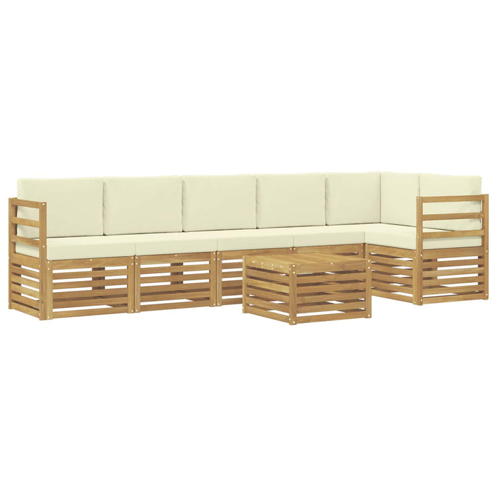 Udendørs sofagruppe 7 pcs Hvid og cremefarvet Polyester