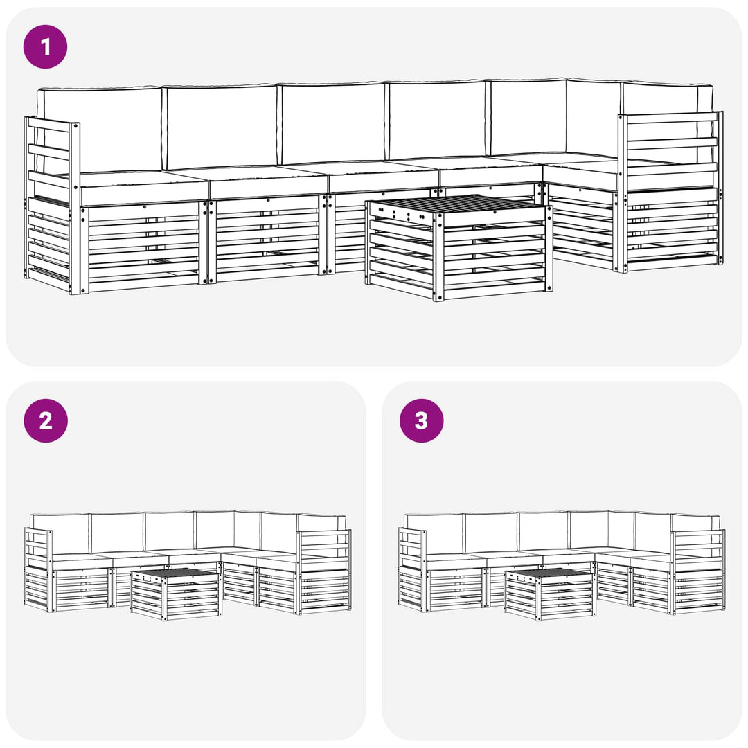 Udendørs sofagruppe 7 pcs Hvid og cremefarvet Polyester