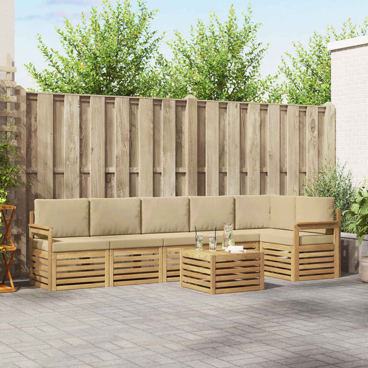 Udendørs sofagruppe 7 pcs Hvid og Beige 59 x 59 x 37 cm