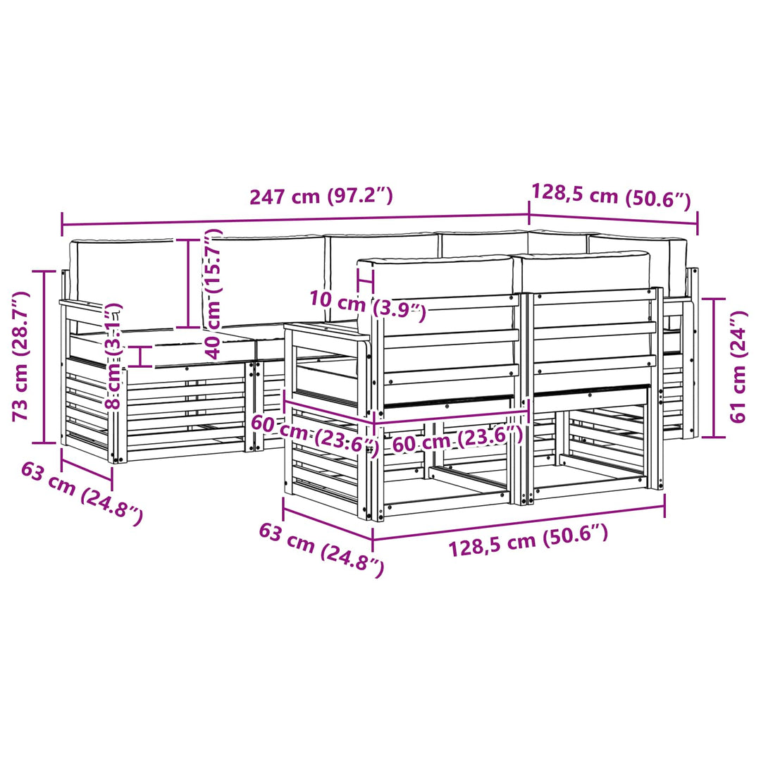 Udendørs sofagruppe 7 pcs Hvid og lysegrå 247 x 128,5 x 73 cm