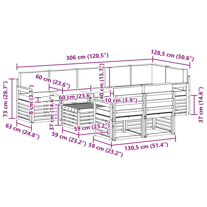 Udendørs sofagruppe 8 pcs Hvid og cremefarvet 59 x 59 x 37 cm