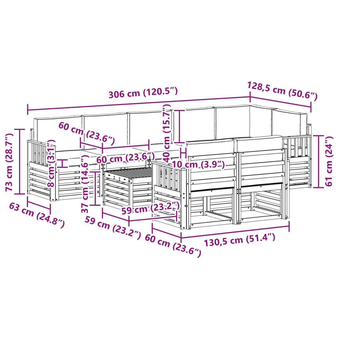 Udendørs sofagruppe 8 pcs Hvid og antracit 59 x 59 x 37 cm